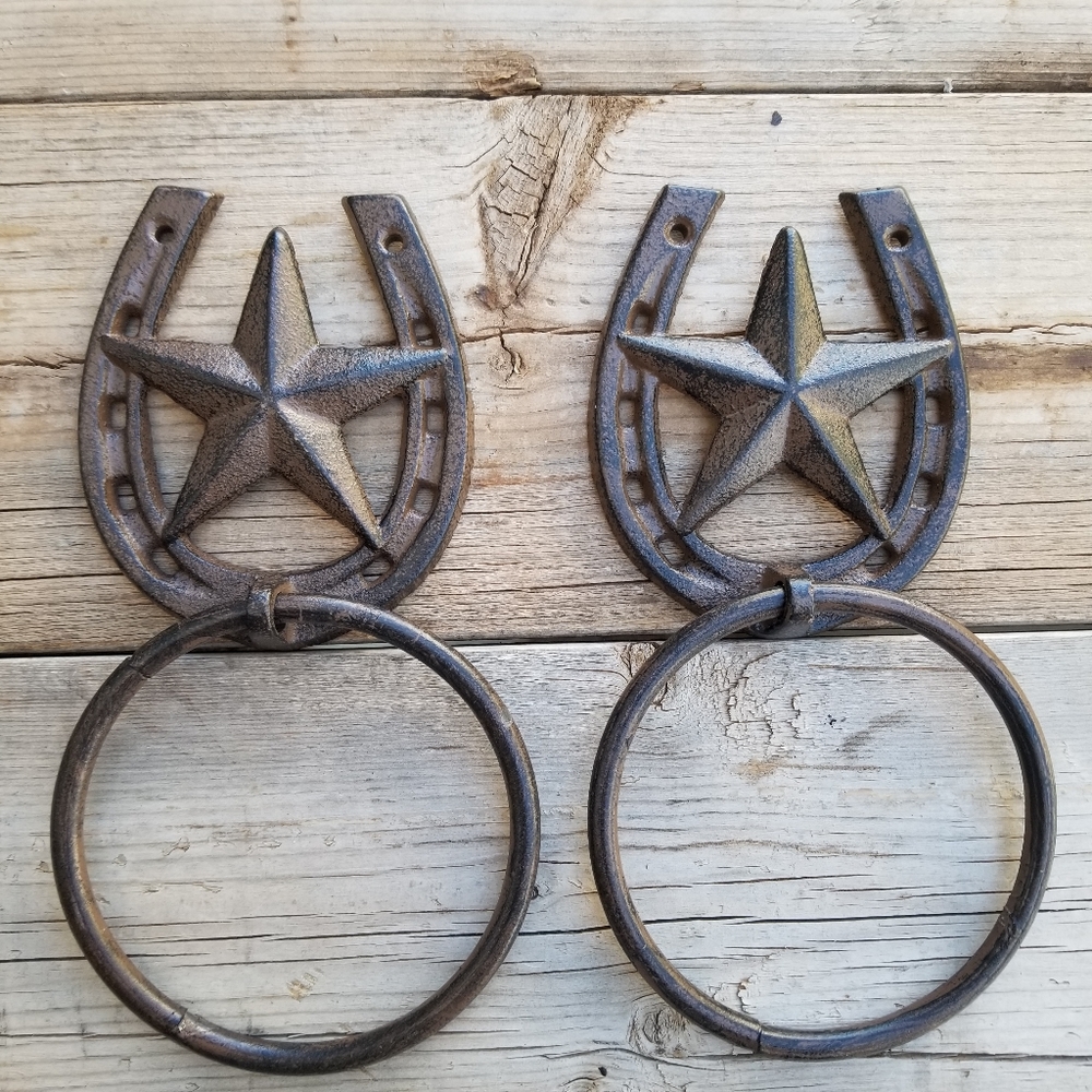 Set of 2 Cast Iron Horseshoe Towel Rings